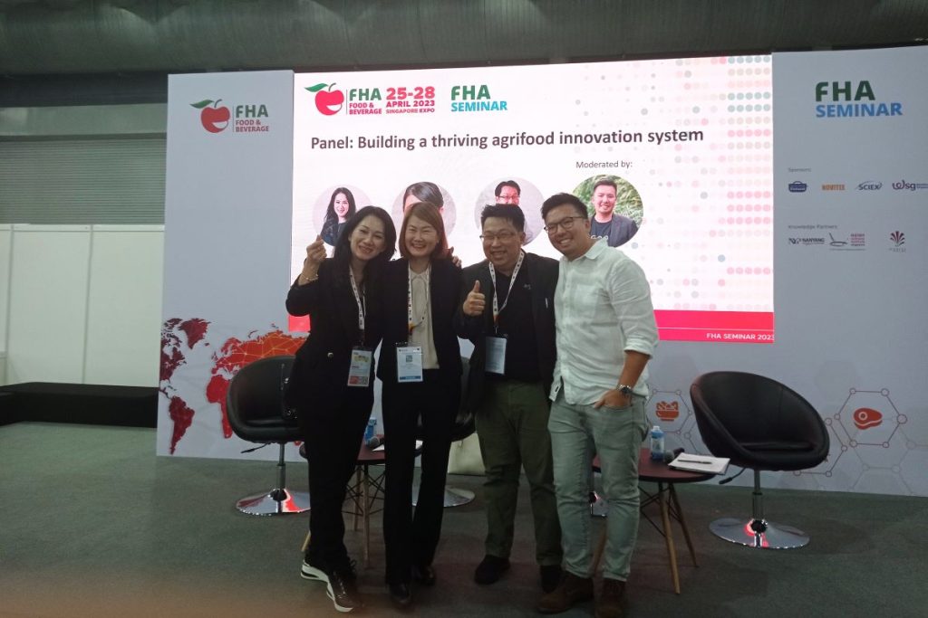 Panelists for ‘Building a Thriving Agrifood Innovation System’ at the Food&HotelAsia (FHA) Food & Beverage (26 June 2023). (L to R) Melissa Ong (Impact Circle), Prof. Boh Wai Fong (SAIL), Anton Wibowo (Trendlines Agri-Food Innovation Centre), Joshua Soo (GROW, Moderator).